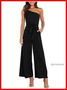 One Shoulder Sleeveless Jumpsuit Wide Leg Dressy Romper